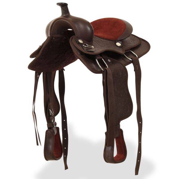vidaXL Siodło westernowe, ogłowie i napierśnik, 13", sk&oacute;ra, brązowe