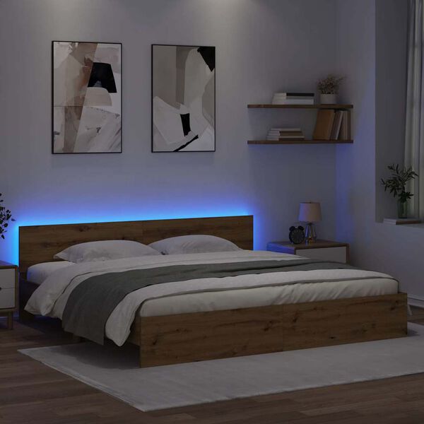 vidaXL Ramka ł&oacute;żka Ze LED Lights Dąb rzemieślniczy 180 x 200 cm