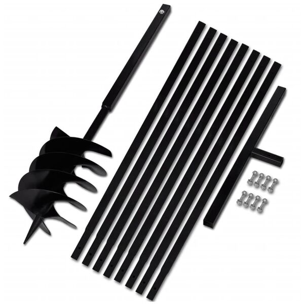 vidaXL Świder glebowy z uchwytem, 200 mm, przedłużany, 9 m, stal