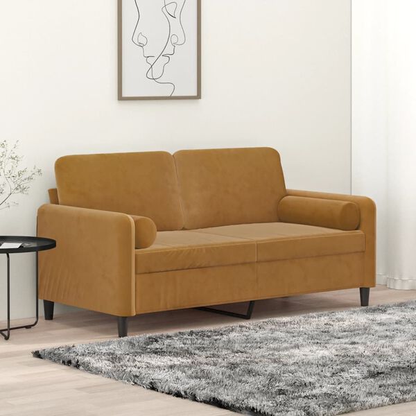 vidaXL 2-osobowa sofa z poduszkami, brązowa, 140 cm, aksamit