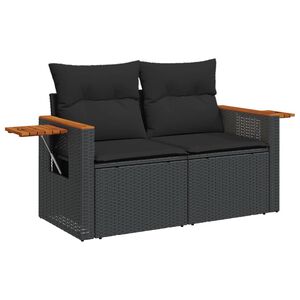 vidaXL Sofa ogrodowa z poduszkami, 2-osobowa, czarna, polirattan