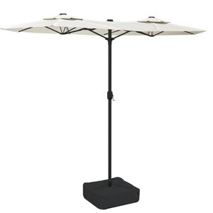 vidaXL Podw&oacute;jny parasol ogrodowy z LED, piaskowy, 316x145 cm