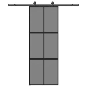 vidaXL Drzwi przesuwne z zestawem okuć czarne 76x205cm szkło hartowane