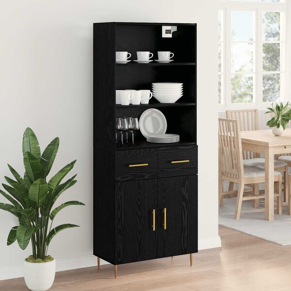 vidaXL Highboard Czarny Dąb 69,5 x 34 x 180 cm Materiał drewnopochodny