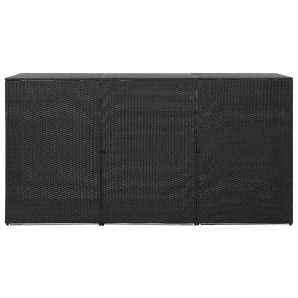 vidaXL Osłona na 3 kosze na śmieci, czarna, 229x78x120 cm, rattan PE