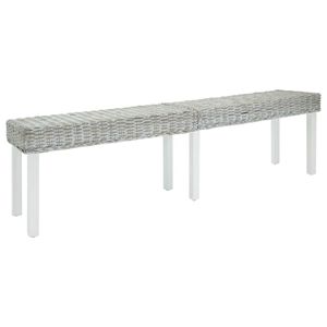 vidaXL Ławka biała, 160x35x45 cm, naturalny rattan kubu i drewno mahoniowe