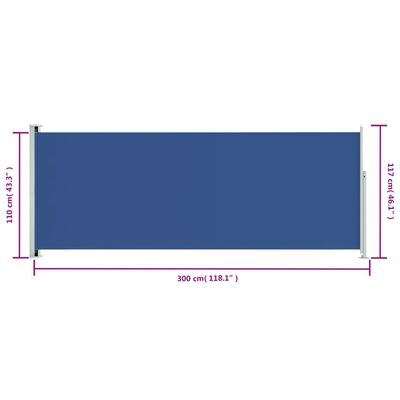 vidaXL Wysuwana markiza boczna na taras, 117 x 300 cm, niebieska