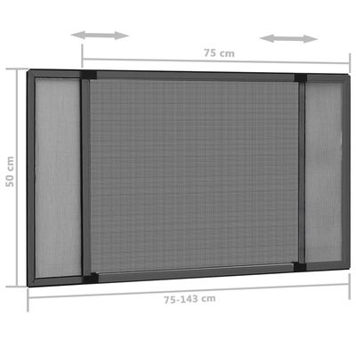 vidaXL Rozsuwana moskitiera okienna, antracytowa, (75-143)x50 cm