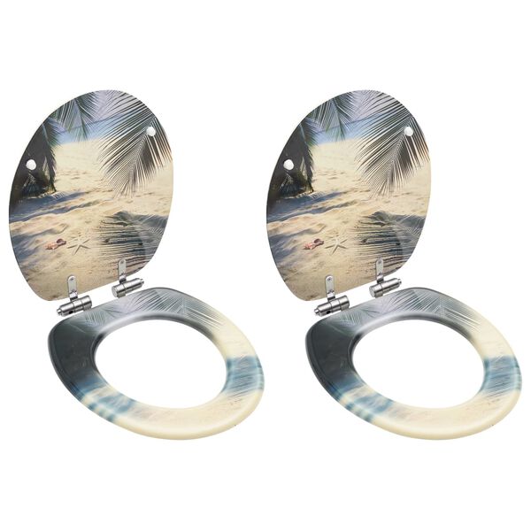 vidaXL Deski klozetowe wolnoopadające, 2 szt., MDF, motyw plaży