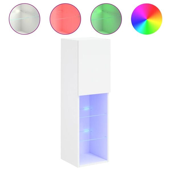 vidaXL Szafka TV, z LED, biała, 30,5x30x102 cm