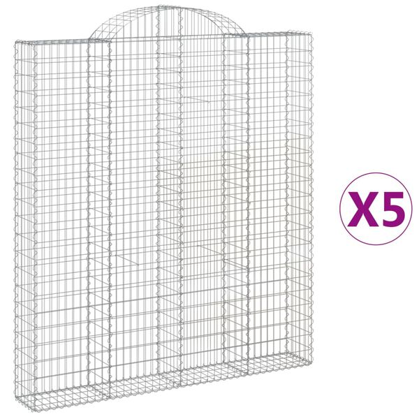 vidaXL Kosze gabionowe, 5 szt, 200x30x220/240 cm, galwanizowane żelazo