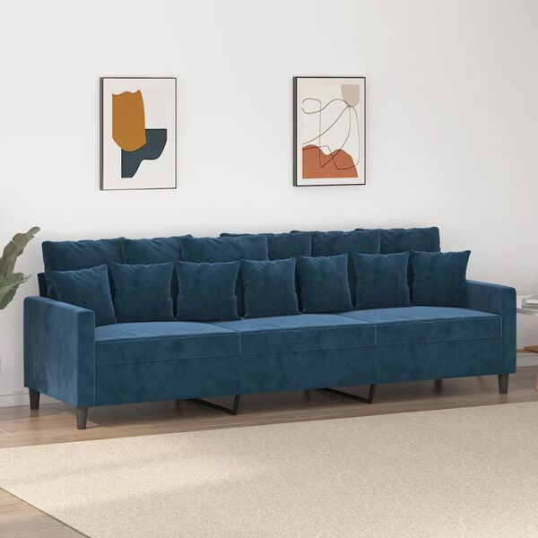 vidaXL Sofa 3-osobowa, niebieski, 210 cm, obita aksamitem