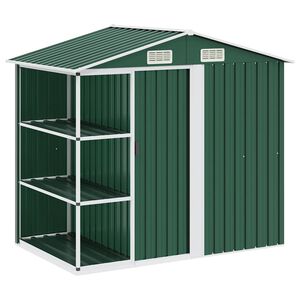 vidaXL Szopa ogrodowa z regałem, zielona, 205x130x183 cm, żelazna
