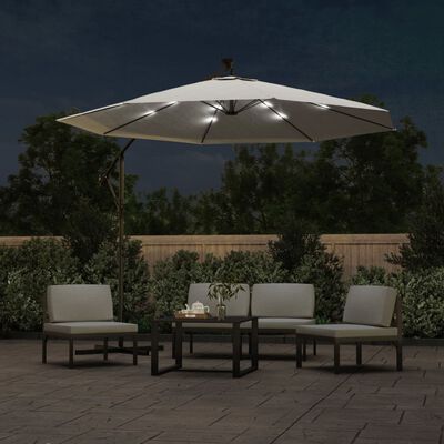 vidaXL Parasol ogrodowy wiszący, światła LED, 300 cm, metal, piaskowy
