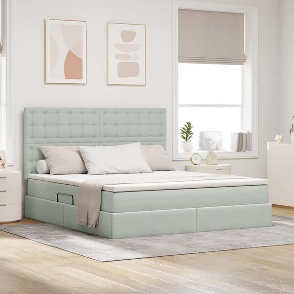 vidaXL Ł&oacute;żko z miejscem na przechowywanie i materacem Jasnoszary