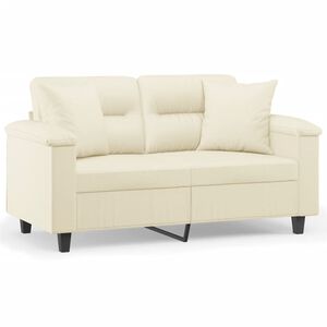 vidaXL 2-osobowa sofa z poduszkami, kremowa, 120 cm, sztuczna sk&oacute;ra