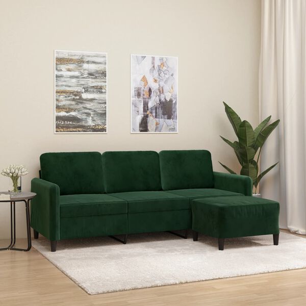 vidaXL 3-osobowa sofa z podn&oacute;żkiem, ciemnozielony, 180 cm, aksamit