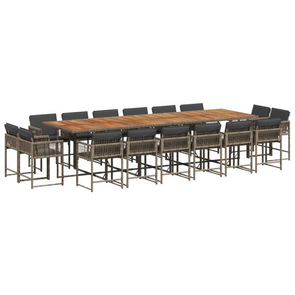 vidaXL 17-cz. zestaw mebli ogrodowych z poduszkami, szary, rattan PE