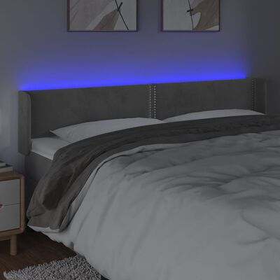 vidaXL Zagłówek do łóżka z LED, jasnoszary, 183x16x78/88 cm, aksamit