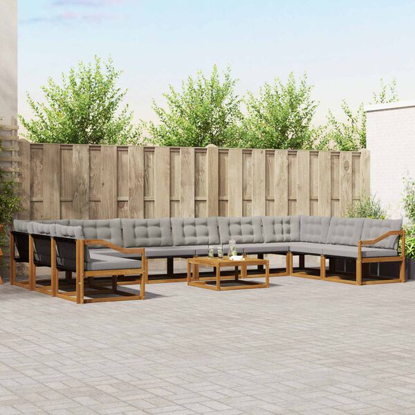 vidaXL Zestaw sof na zewnątrz 11 pcs Naturalny i Jasny Szary