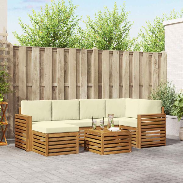 vidaXL Zestaw sofy narożnej z poduszką 7 pcs Naturalny i Kremowy