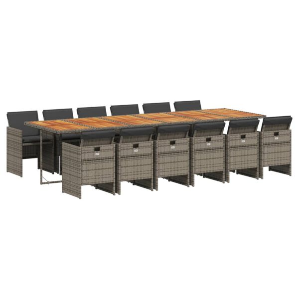 vidaXL 13-cz. zestaw mebli ogrodowych z poduszkami, szary rattan PE