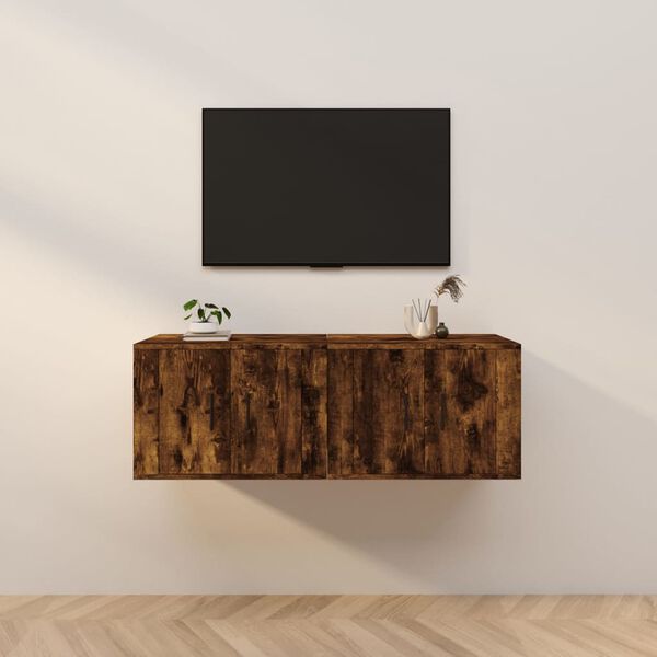 vidaXL Wiszące szafki TV, 2 szt., przydymiony dąb, 57x34,5x40 cm