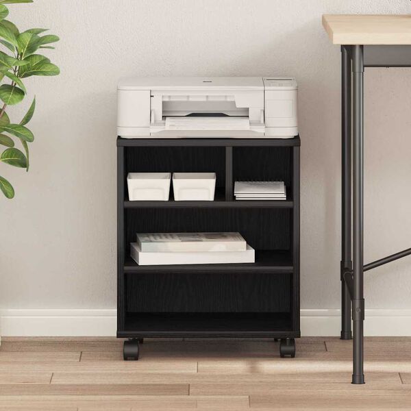 vidaXL Stojak na drukarkę z przechowywaniem Czarny Dąb 41 x 32 x 48 cm