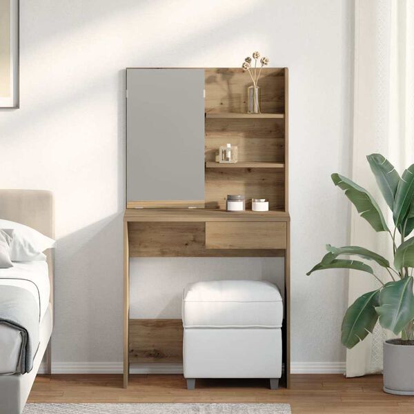 vidaXL Toaletka z lustrem, dąb artisan, 74,5x40x141 cm