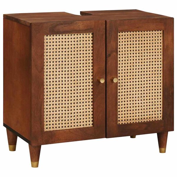 vidaXL Szafka Łazienkowa z p&oacute;łką 4 pcs Brązowy i czarny Drewno z mango