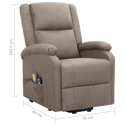 vidaXL Podnoszony fotel masujący, kolor taupe, tkanina