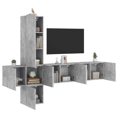 vidaXL 5-cz. zestaw mebli TV, szarość betonu, materiał drewnopochodny