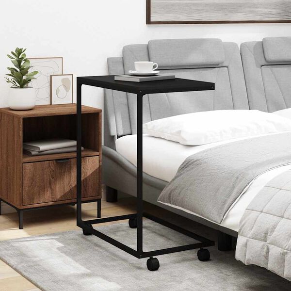 vidaXL Stolik boczny na k&oacute;łkach, czarny, 55x35x70 cm