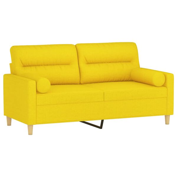 vidaXL 2-osobowa sofa z poduszkami, jasnoż&oacute;łta, 140 cm, tkanina