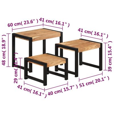 vidaXL 3 stoliki wsuwane pod siebie, drewno wykończone na sheesham
