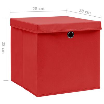 vidaXL Pudełka z pokrywami, 10 szt., 28x28x28 cm, czerwone