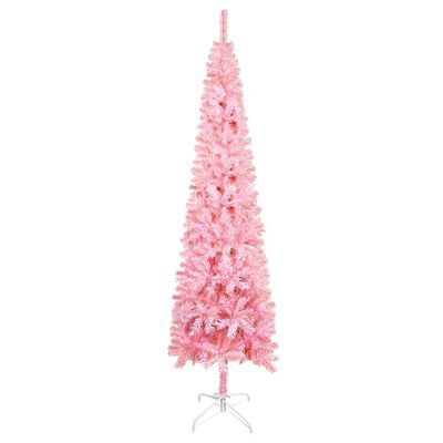 vidaXL Smukła choinka z lampkami i bombkami, różowa, 150 cm