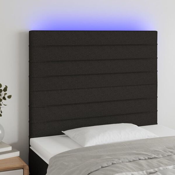 vidaXL Zagł&oacute;wek do ł&oacute;żka z LED, czarny, 90x5x118/128 cm, tkanina