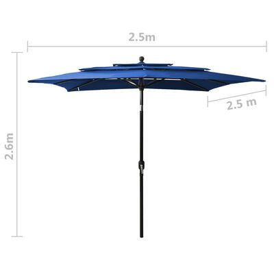 vidaXL 3-poziomowy parasol na aluminiowym słupku, lazurowy, 2,5x2,5 m