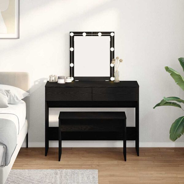vidaXL Stołek do makijażu Czarny dąb 70 x 35 x 45 cm