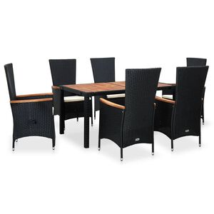 vidaXL 7-cz. zestaw mebli ogrodowych, akacja i rattan PE, czarny