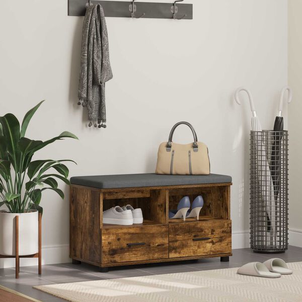 vidaXL Ławka w przedpokoju z poduszką Dąb wędzony 80 x 38 x 46 cm