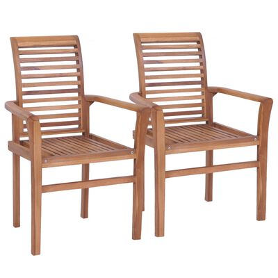 vidaXL Krzesła stołowe, 2 szt., czarne poduszki, drewno tekowe