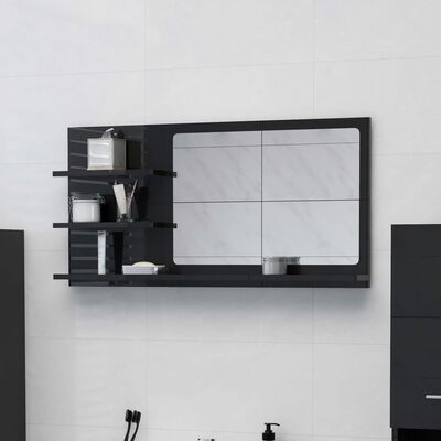 vidaXL Lustro łazienkowe, wysoki połysk, czarne, 90x10,5x45 cm, płyta