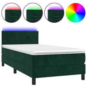 vidaXL Ł&oacute;żko kontynentalne z materacem i LED zielony aksamit 80x200 cm