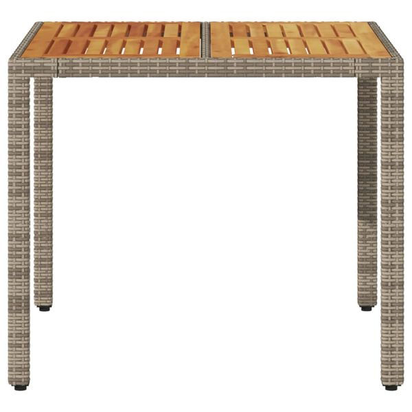 vidaXL Stół ogrodowy z akacjowym blatem, szary, 90x90x75 cm, rattan PE