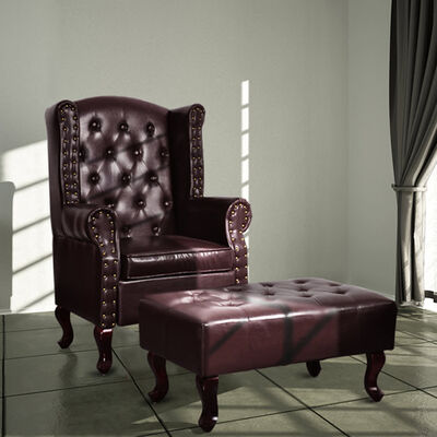 vidaXL Fotel z podnóżkiem, ciemnobrązowy, sztuczna skóra