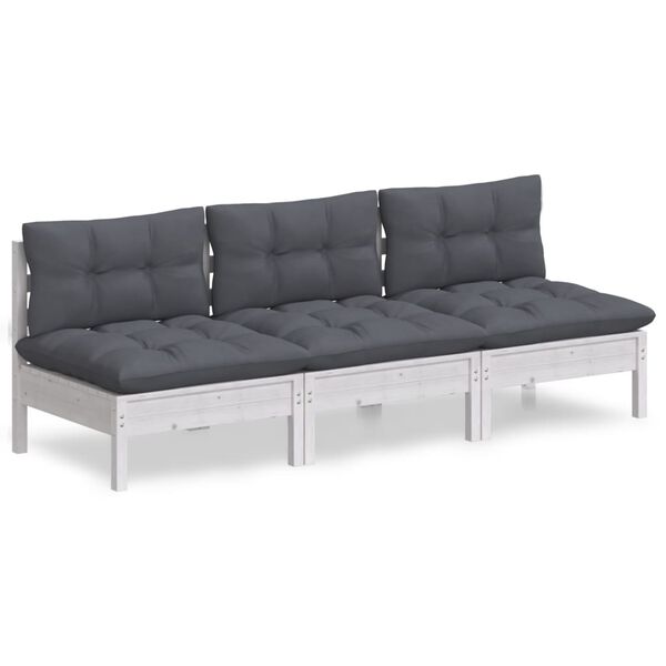 vidaXL 3-osobowa sofa ogrodowa z antracytowymi poduszkami, sosnowa