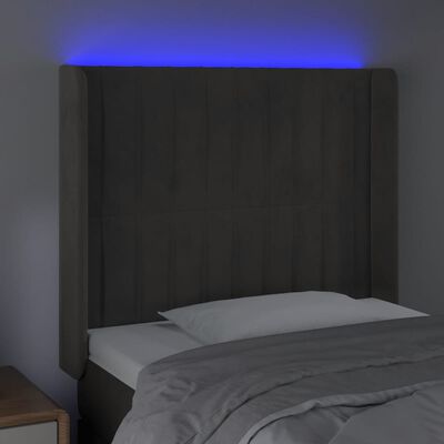 vidaXL Zagłówek do łóżka z LED, ciemnoszary, 103x16x118/128cm, aksamit