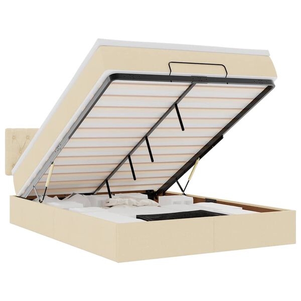 vidaXL Ł&oacute;żko otomana z materacem, kremowe, 140x190 cm, tkanina